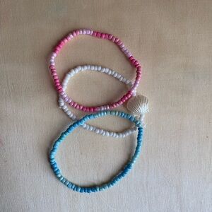 Pink, White, and Blue Beaded Bracelet Set